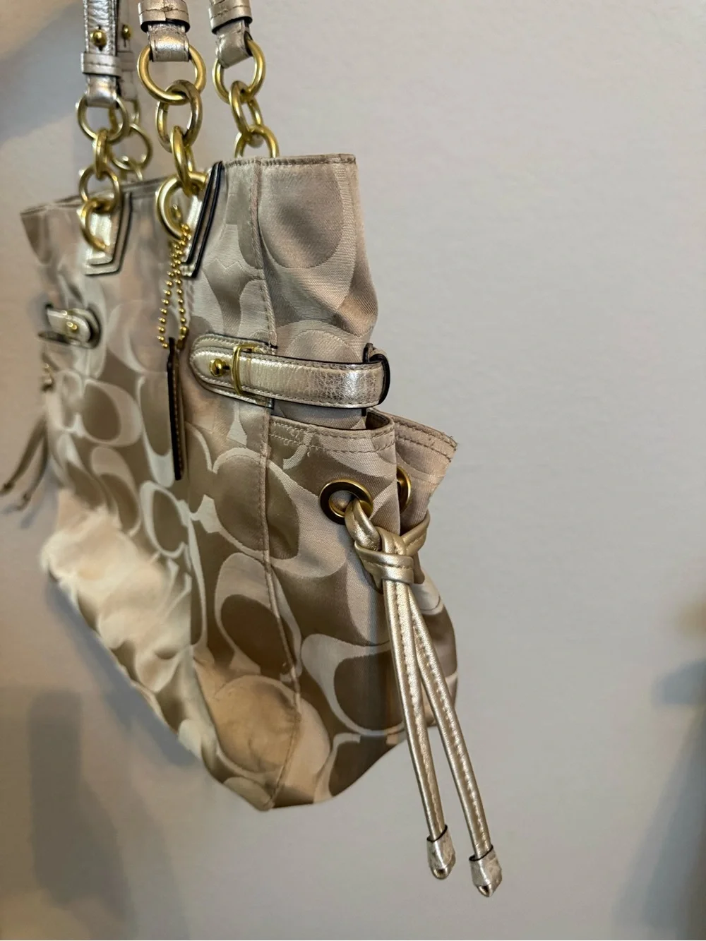 Coach | Y2K Signature Colette tote metallic gold leather trim